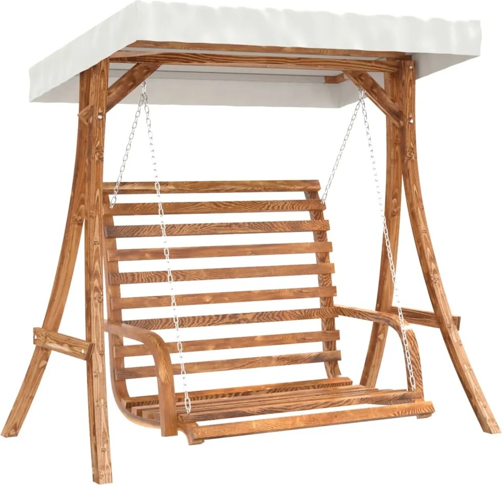 vidaXL Bancă balansoar cu baldachin, lemn masiv molid finisaj din tec