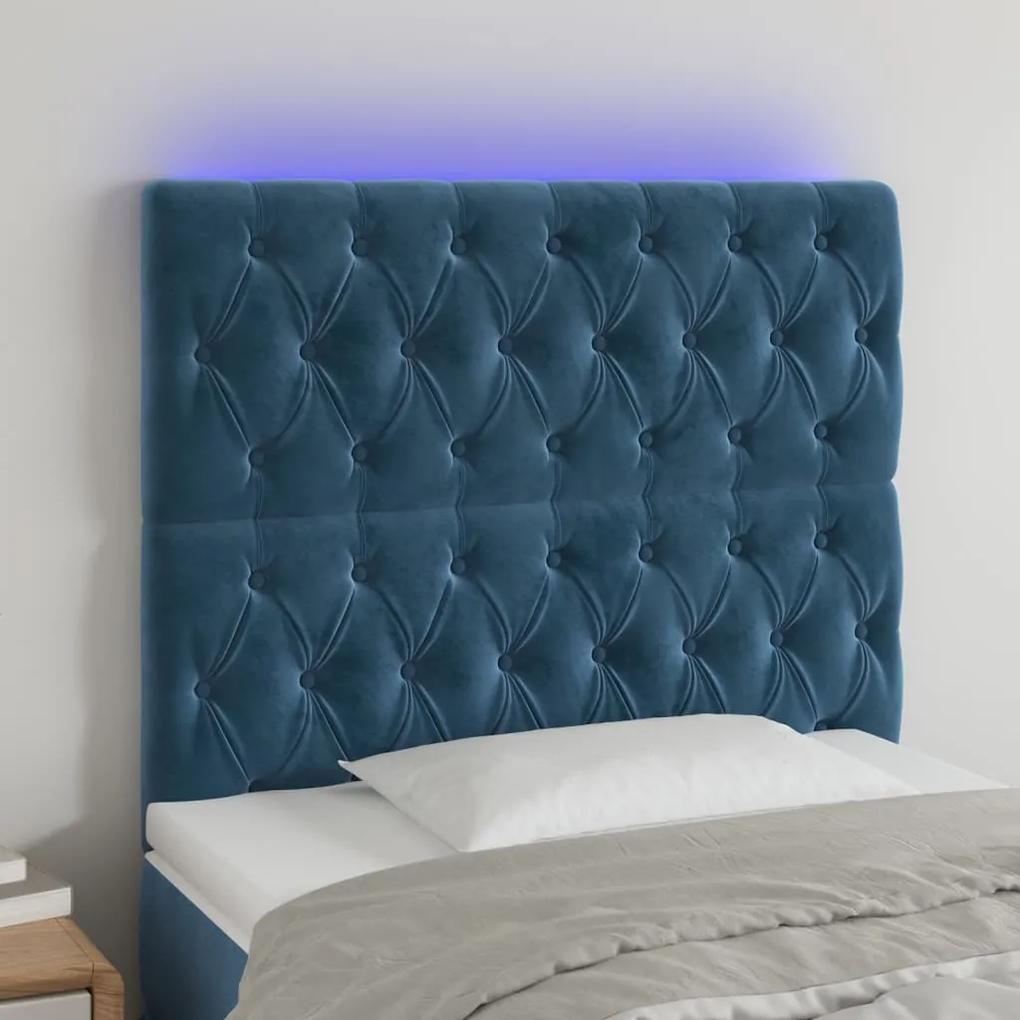 3122806 vidaXL Tăblie de pat cu LED, albastru închis, 100x7x118/128cm, catifea