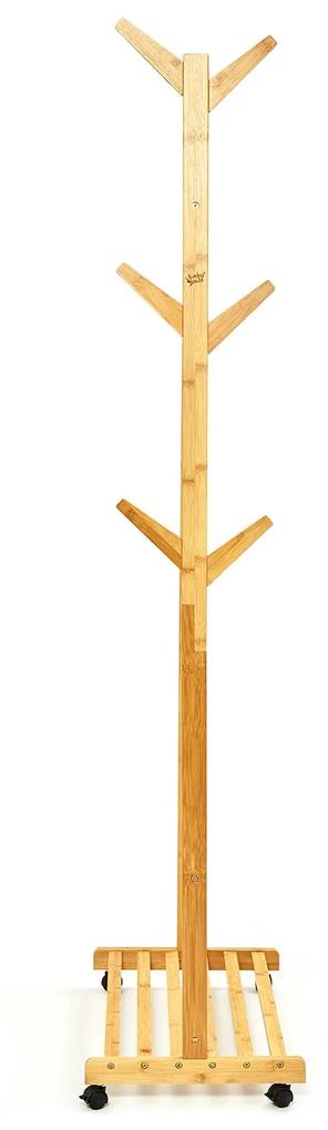 Cuier cu raft, suport pentru haine, 57,5 × 173 cm, design asimetric, bambus