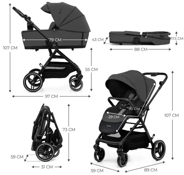 Cărucior de copii combinat 2 în 1 KINDERKRAFT SELECT YOXI Moonlight grey