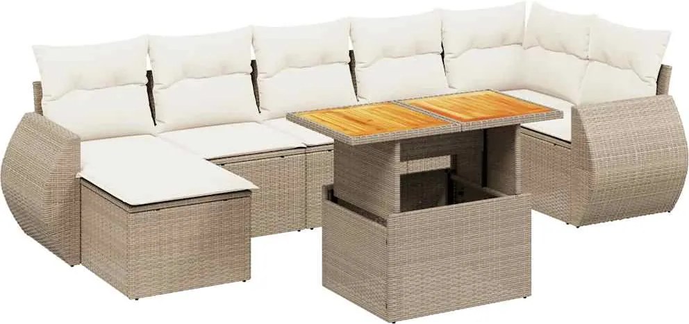 vidaXL Set canapele de grădină, 8 piese, cu perne, bej, poliratan