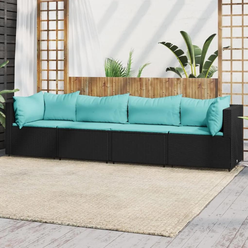 319800 vidaXL Set mobilier relaxare grădină 4 piese cu perne poliratan negru