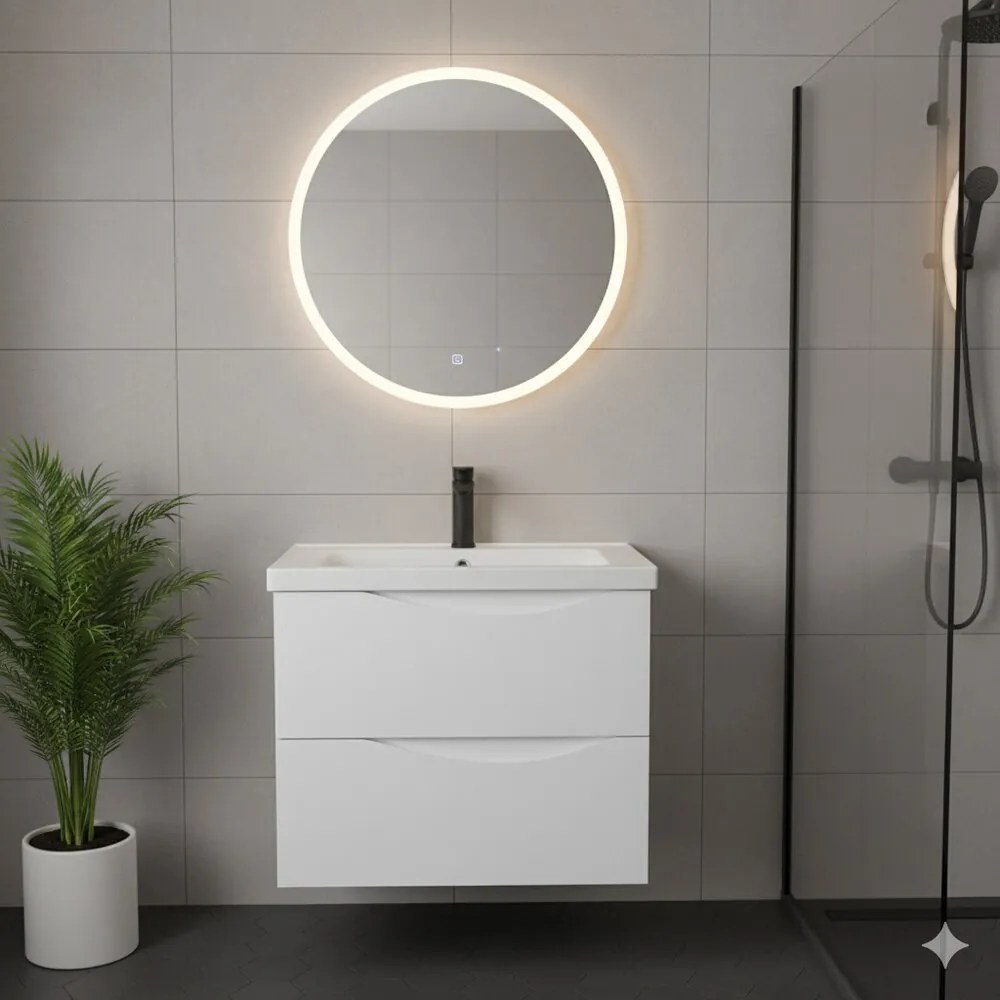 Dulap baza suspendat Rune Asger MDF 2 sertare 60 cm alb lucios