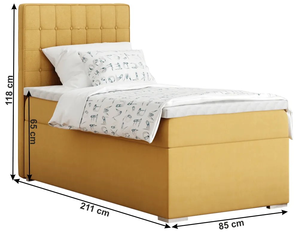 Pat boxspring, pat de o persoană, muştar, 80x200, stânga, TERY