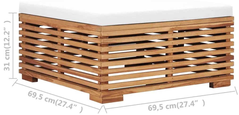 Set mobilier de gradina cu perne, 6 piese, lemn masiv de tec Crem, 3x colt + 2x mijloc + masa, 1