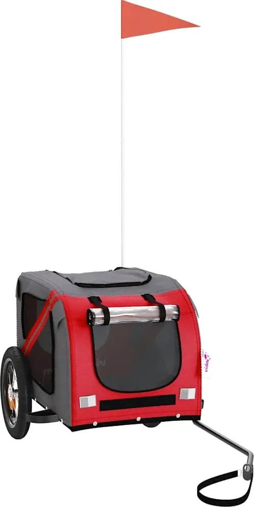 vidaXL Remorcă bicicletă animale companie, roșu/gri textil oxford/fier