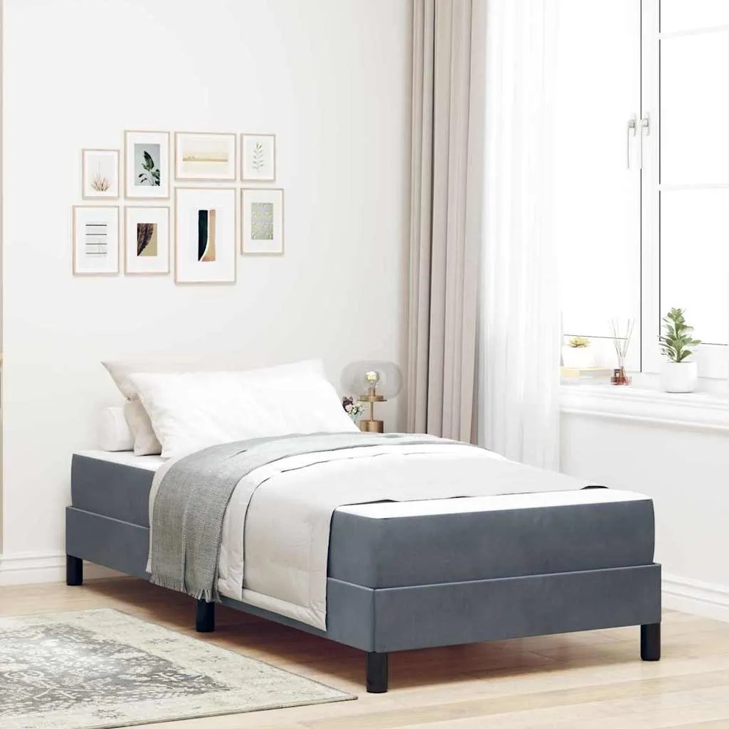 vidaXL Pat boxspring cu saltea Gri închis 80 x 210 cm Catifea