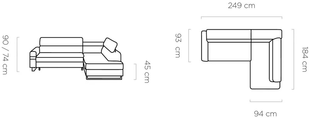 Coltar extensibil Livio - L249 x l184 x h90 cm