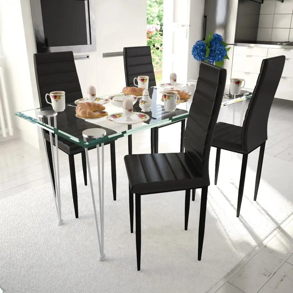 271689 vidaXL Set 4 scaune de culoare neagră și masă de sticlă