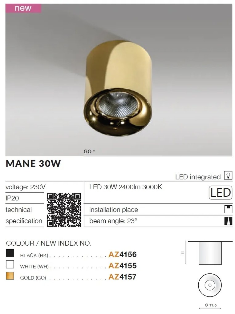 Spot LED aplicat tavan/plafon MANE 30W negru