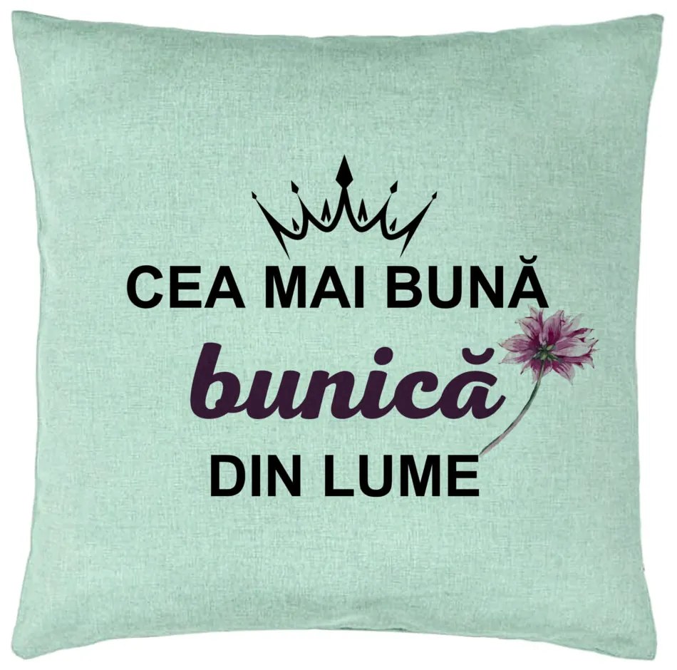 Perna Decorativa pentru Bunica 12, 40x40 cm, Verde Menta, Husa Detasabila, Burduf