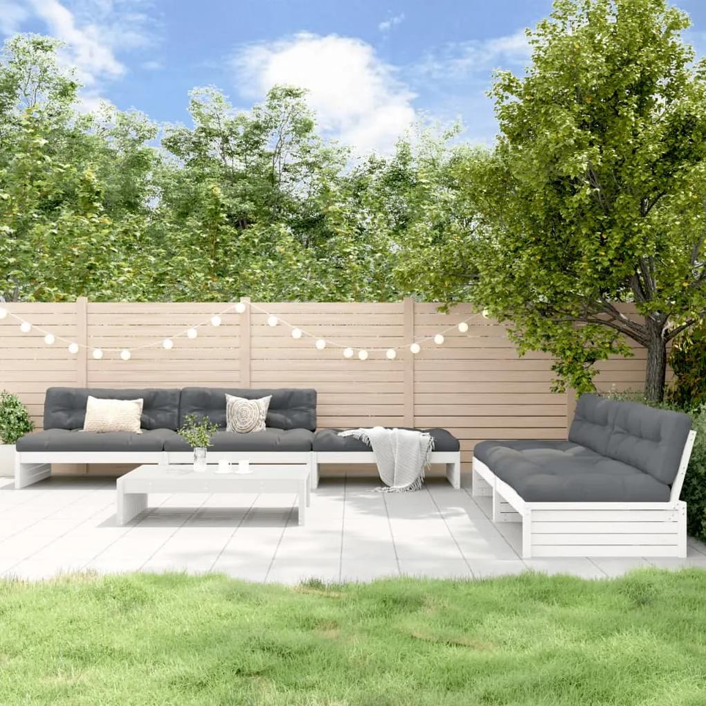 3186152 vidaXL Set mobilier relaxare grădină&perne 6 piese alb lemn masiv pin