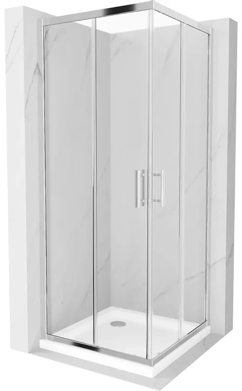 Mexen Rio cabină de duș pătrată 80 x 80 cm, transparent, Crom + cadă de duș Flat, Albă - 860-080-080-01-00-4010