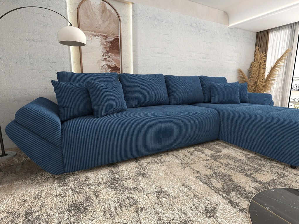 Colțar extensibil dumonde cu ladă de depozitare si sezut confortabil din spuma high-density, Berlin XL Zoom Blue 350x185 cm II