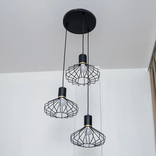 Pendul pe cablu SOLANO 3xE27/15W/230V negru/auriu