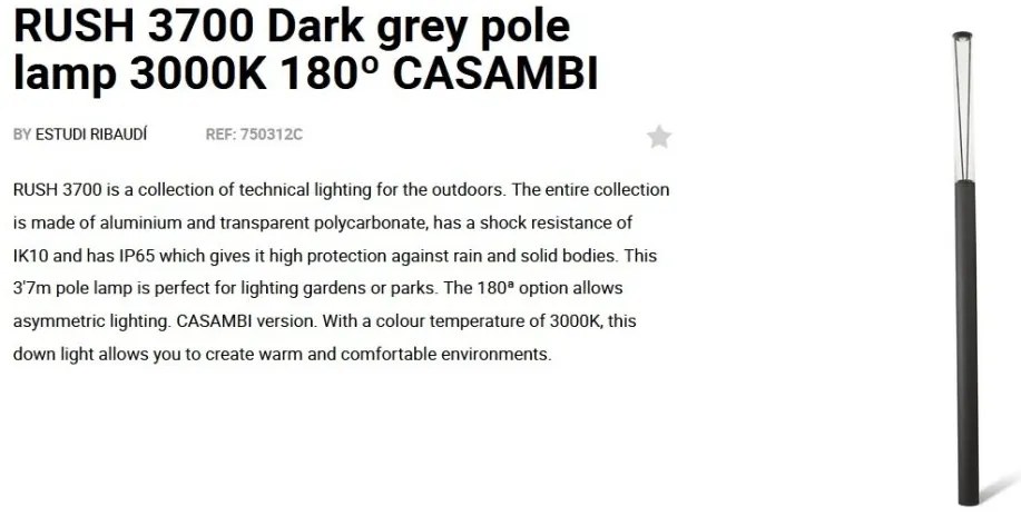 Stalp LED iluminat exterior simetric 180º IP65 RUSH 370cm 3000K CASAMBI