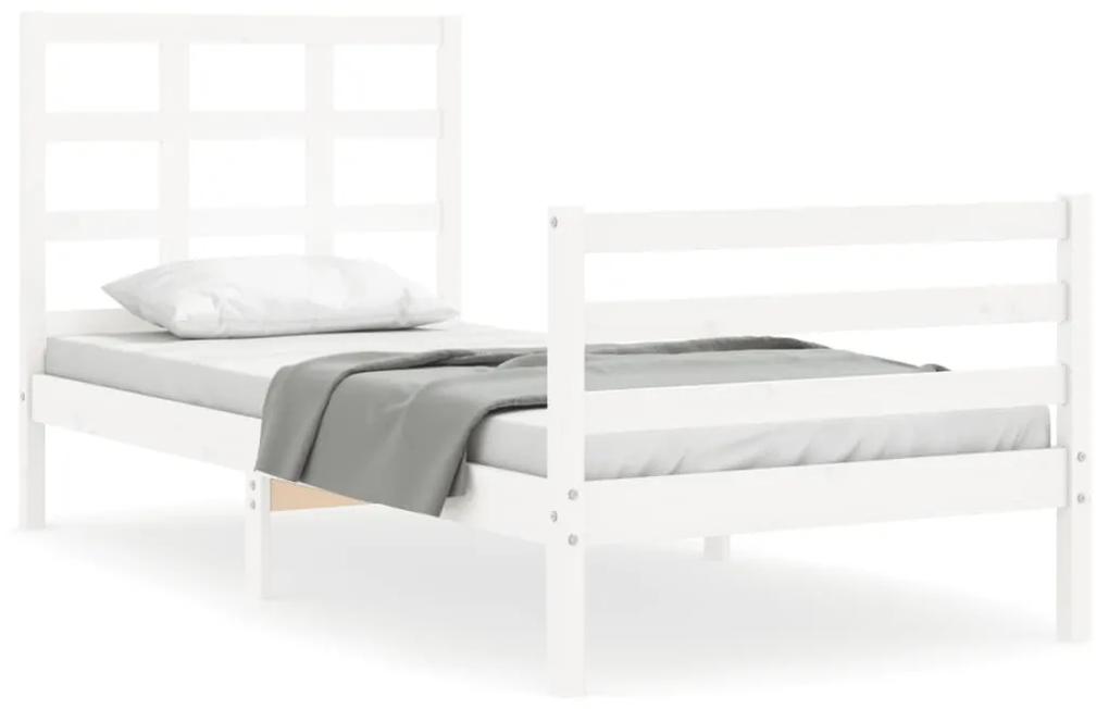 3193947 vidaXL Cadru de pat cu tăblie single mic, alb, lemn masiv