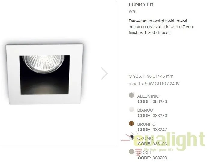 Spot incastrabil pt. tavan fals 9x9cm, FUNKY FI1 BIANCO 083230