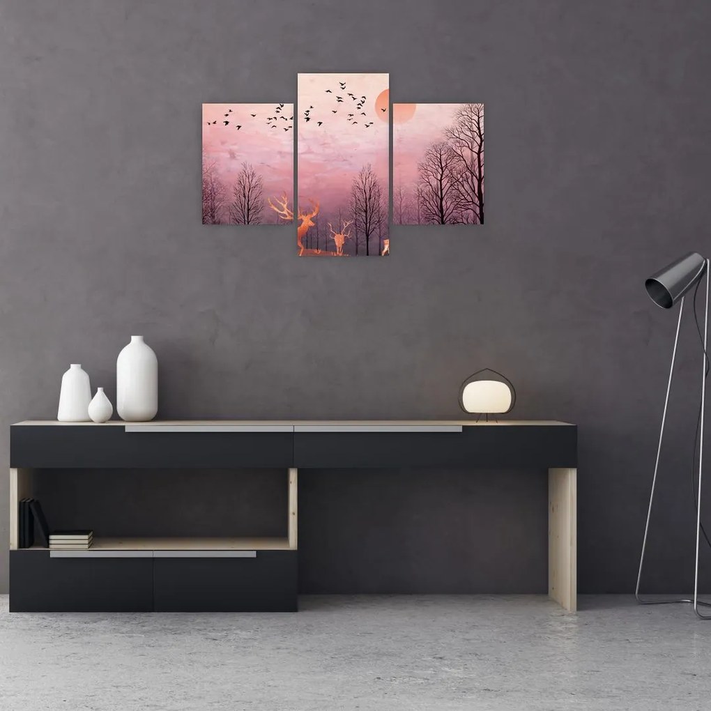 Tablou - Căprioare în strălucirea apusului de soare (90x60 cm)