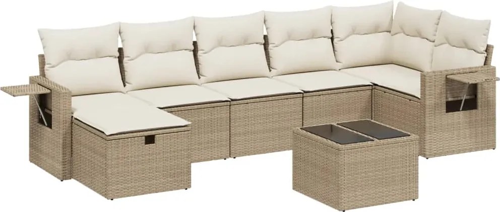 vidaXL Set canapele de grădină, 8 piese, cu perne, bej, poliratan