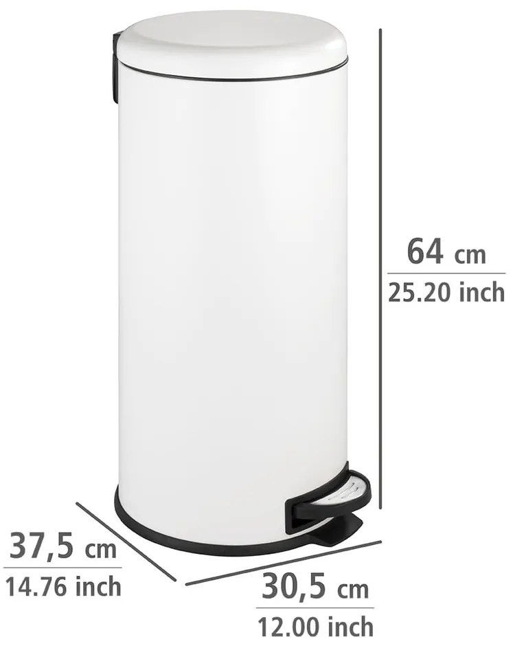 Coș de gunoi alb cu pedală din oțel 30 l Leman – Wenko