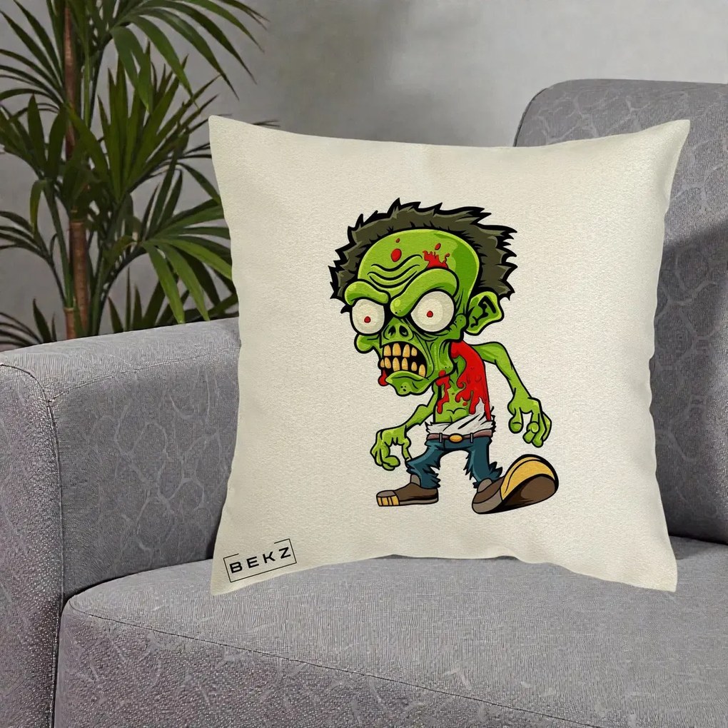 Perna Decorativa Zombie Halloween, 40x40 cm, Ecru, Husa Detasabila, Perna Inclusa, BEKZ®