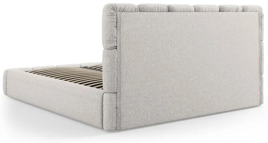 Pat matrimonial gri deschis tapițat cu spațiu de depozitare și somieră 160x200 cm Bellis – Micadoni Home