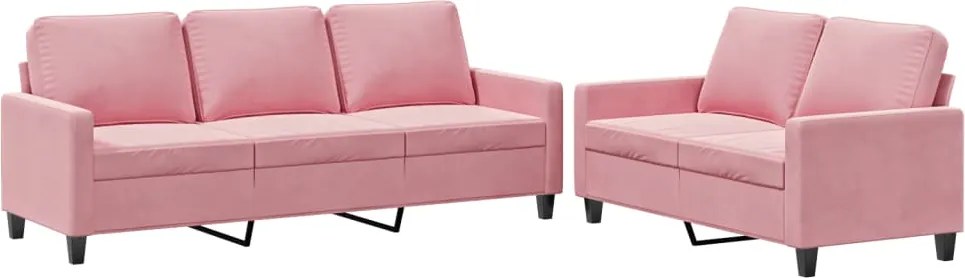 vidaXL Set de canapele cu perne, 2 piese, roz, catifea
