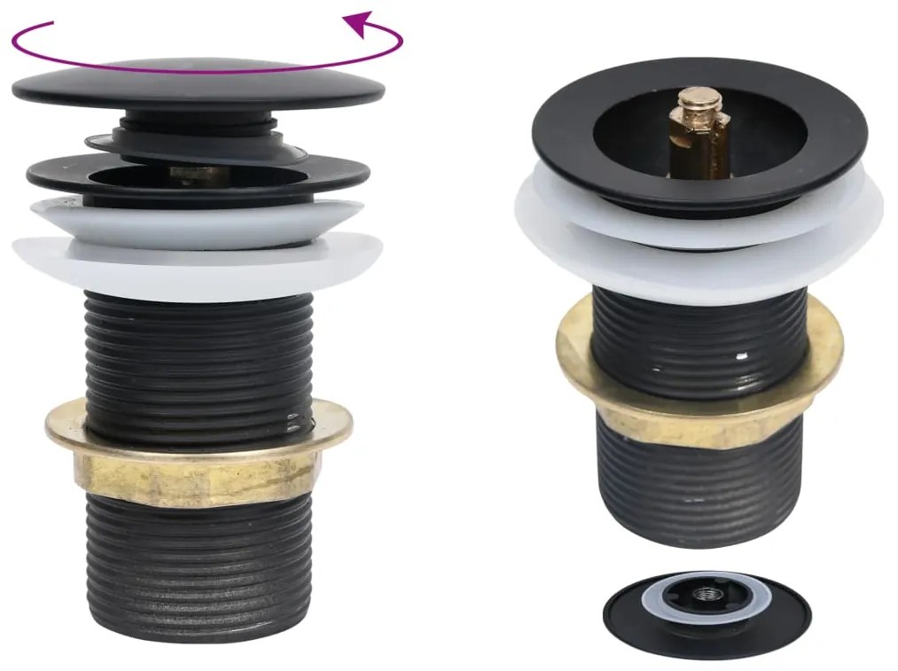 vidaXL Ventil scurgere push, fără preaplin, negru 6,4x6,4x9,1 cm