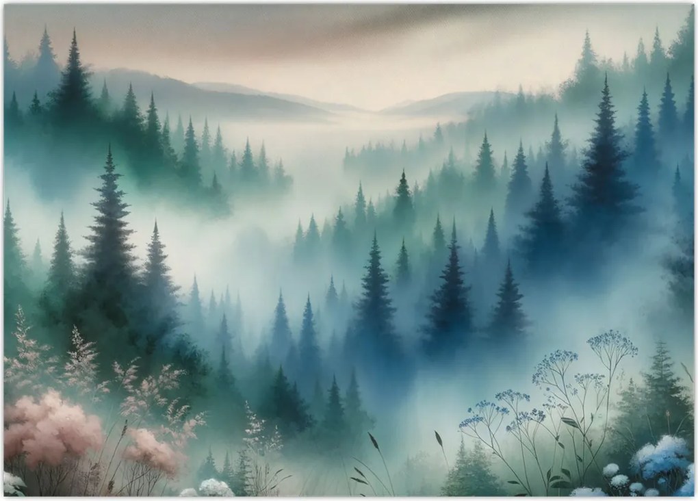 Tablou - Peisaj forestier cu ceață (70x50 cm)