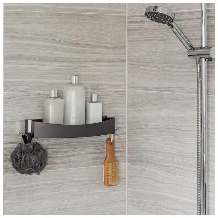 Etajeră autoadezivă pentru baie Compactor Clever Flip Shower, negru