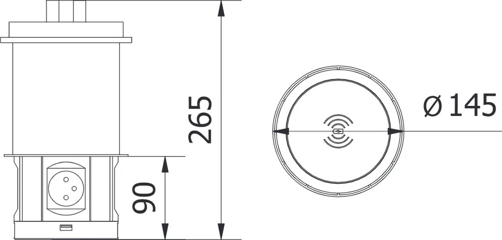 Priza incorporabila in blat Comfort Plus GTV, incarcator wireless 5W, 4 prize Schuko, 2 x USB A, 2 x RJ45, alb, D: 120 mm Aluminiu plastic, Alb,