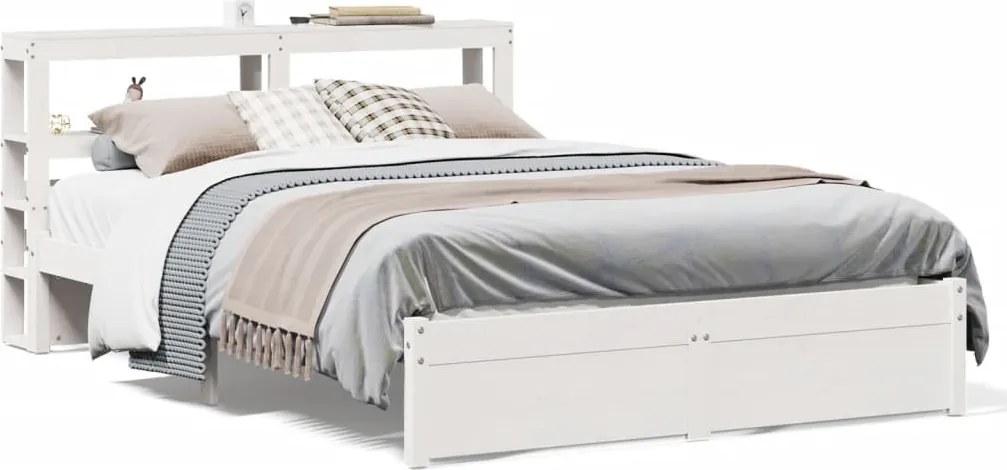 vidaXL Cadru de pat cu tăblie, alb, 150x200 cm lemn masiv pin