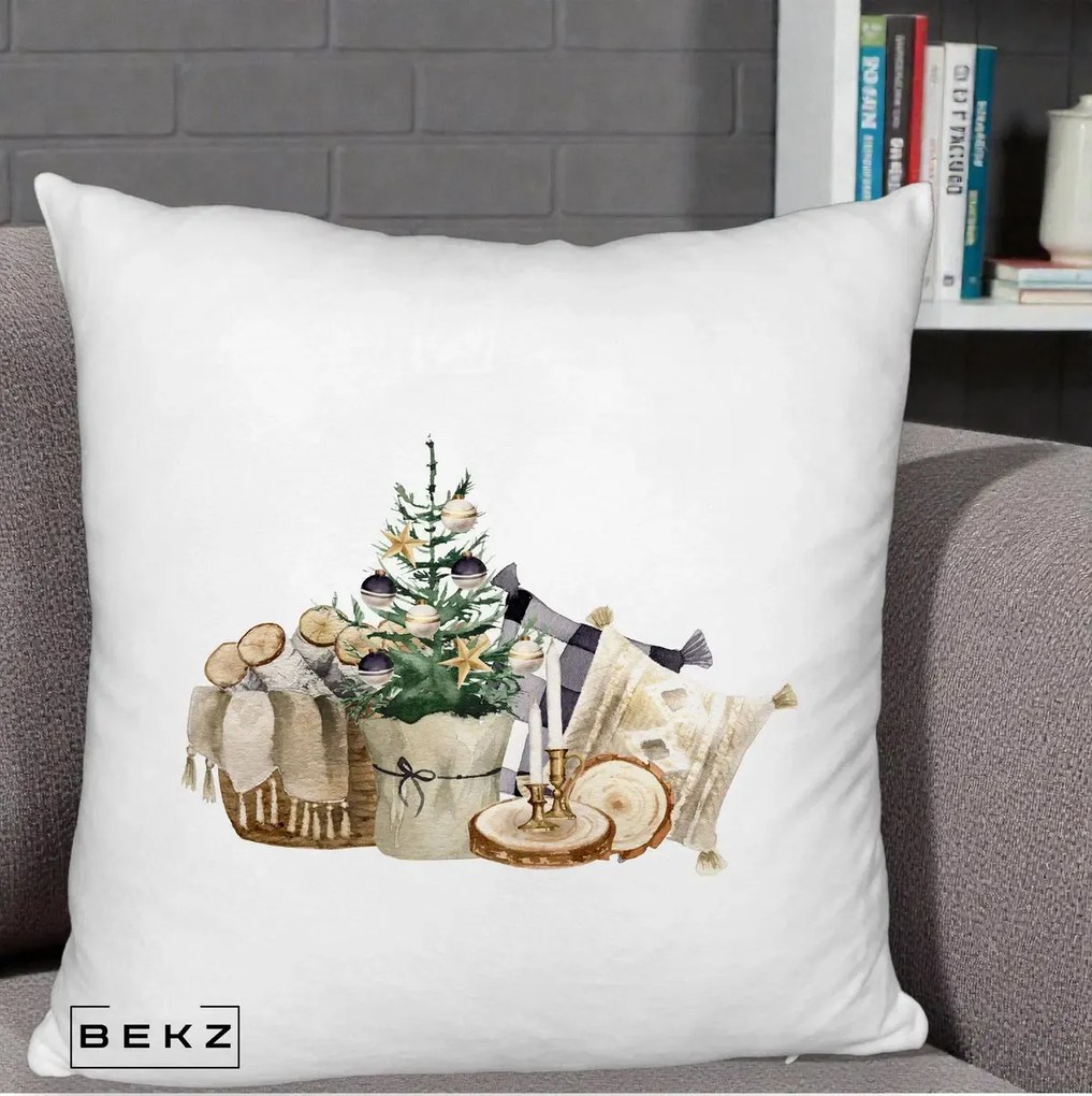 Perna Decorativa Colt Cozy de Craciun Boho, 40x40 cm, Alb Pufos, Husa Detasabila, Perna Inclusa, BEKZ®