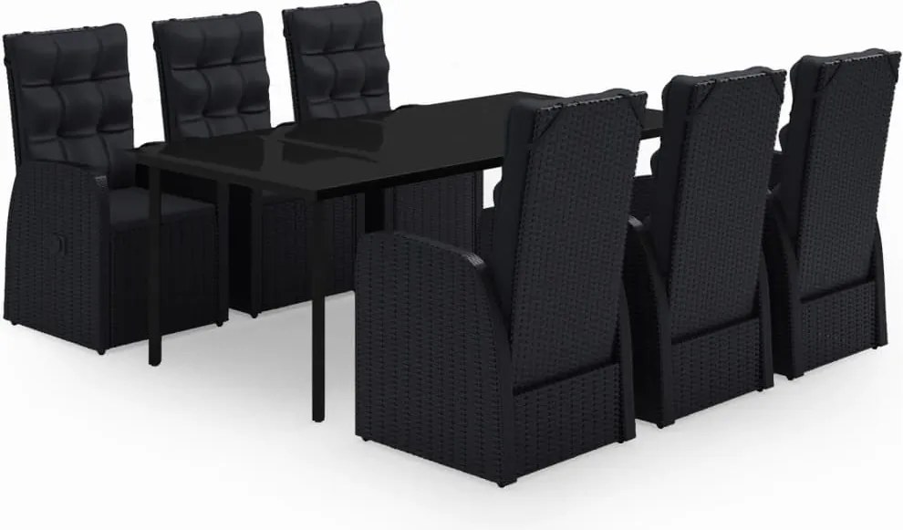 vidaXL Set de masă pentru grădină, 7 piese, cu perne, negru
