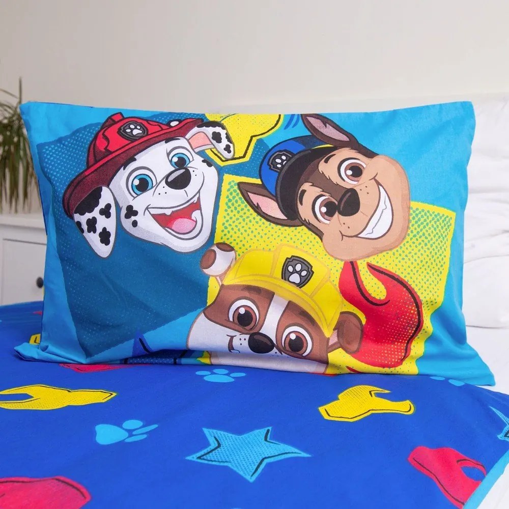 Lenjerie de pat pentru copii albastră din bumbac pentru pătuț 100x135 cm Paw Patrol "Pawsome days ahead" – Jerry Fabrics