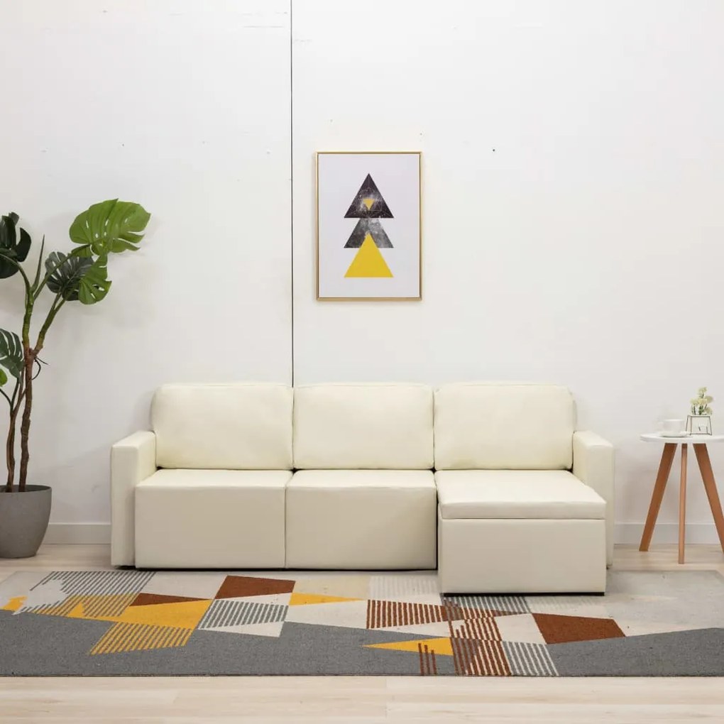 288799 vidaXL Canapea extensibilă modulară, 3 locuri, crem, piele ecologică