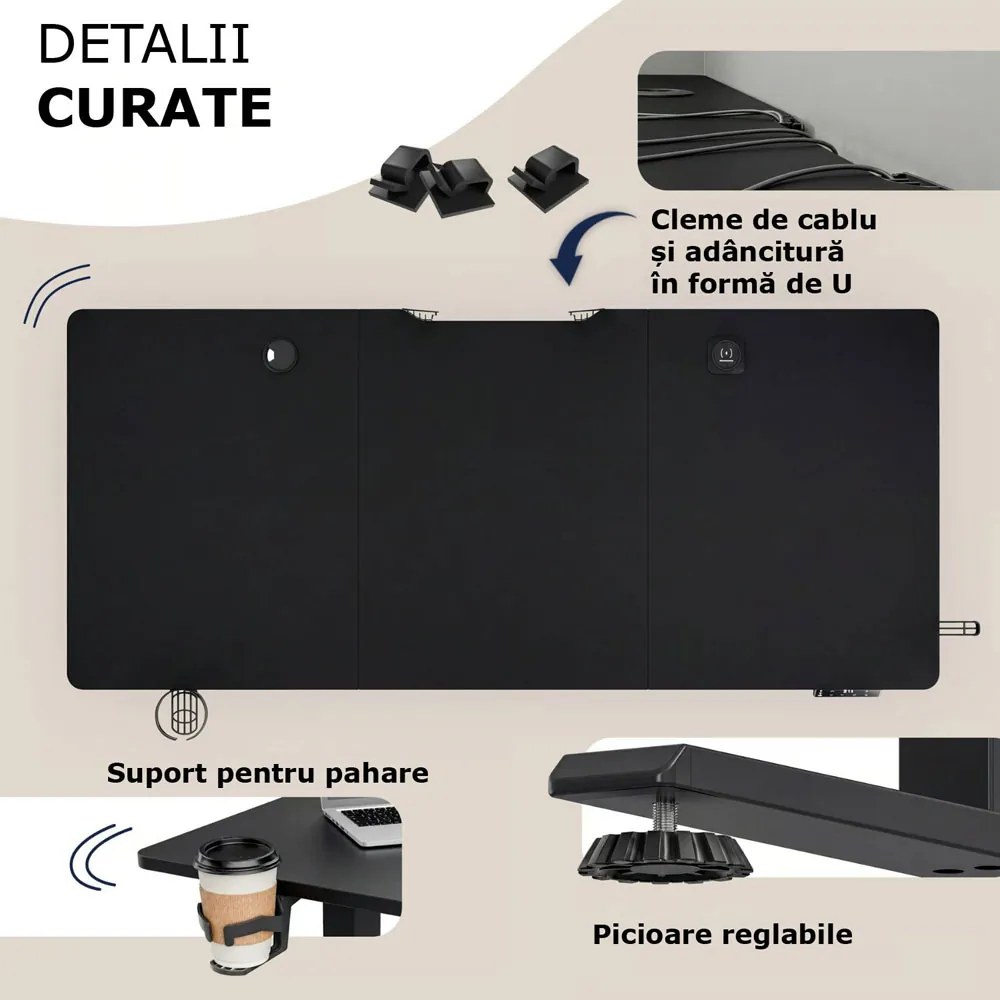 Birou de birou reglabil pe înălțime FLEXI, 160x75x72–117cm, negru Casaria