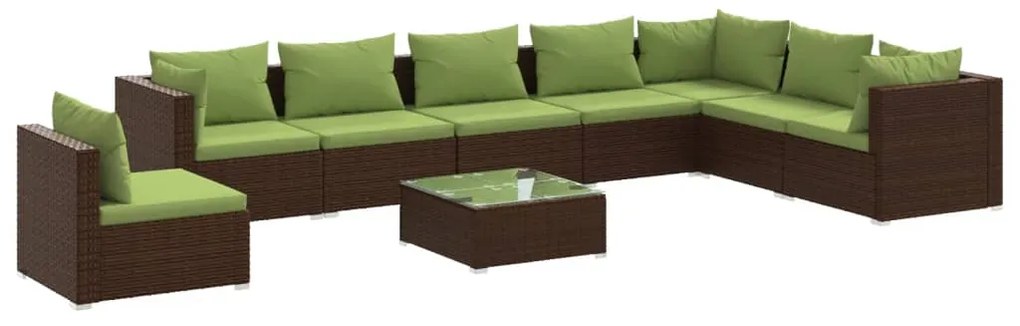 3102380 vidaXL Set mobilier de grădină cu perne, 9 piese, maro, poliratan