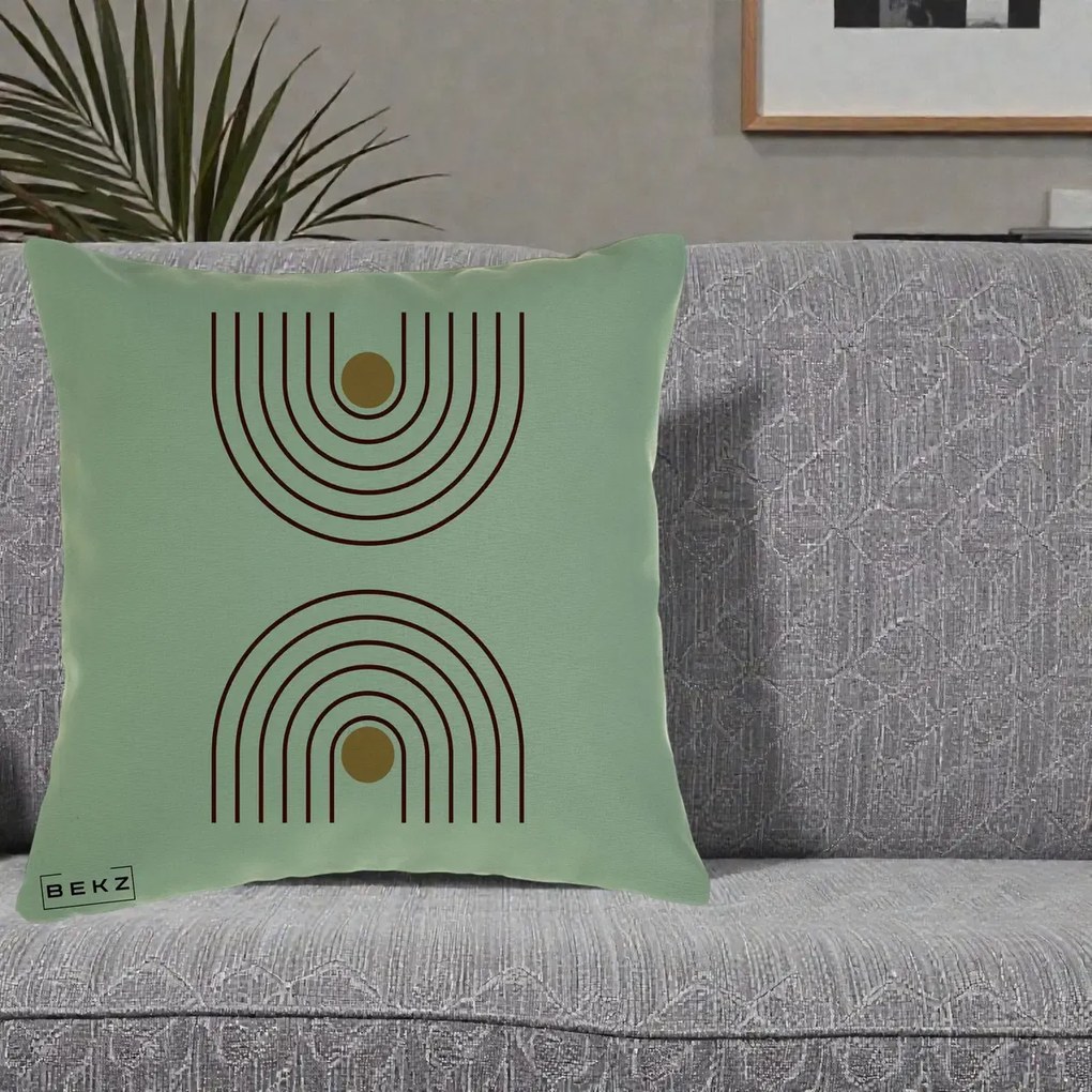 Perna Decorativa Geometric Boho Arc, 40x40 cm, Verde, Husa Detasabila, Perna Inclusa, BEKZ®