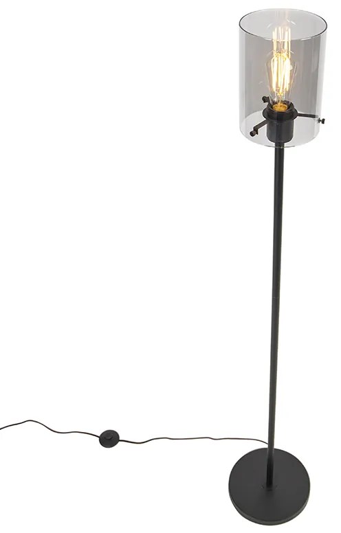 Lampa de podea de design neagră cu sticlă fumurie - Dome