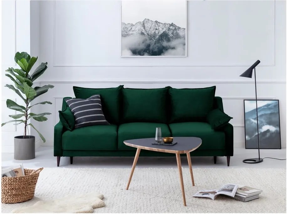 Canapea extensibilă cu 3 locuri și spațiu de depozitare Mazzini Sofas Freesia, verde