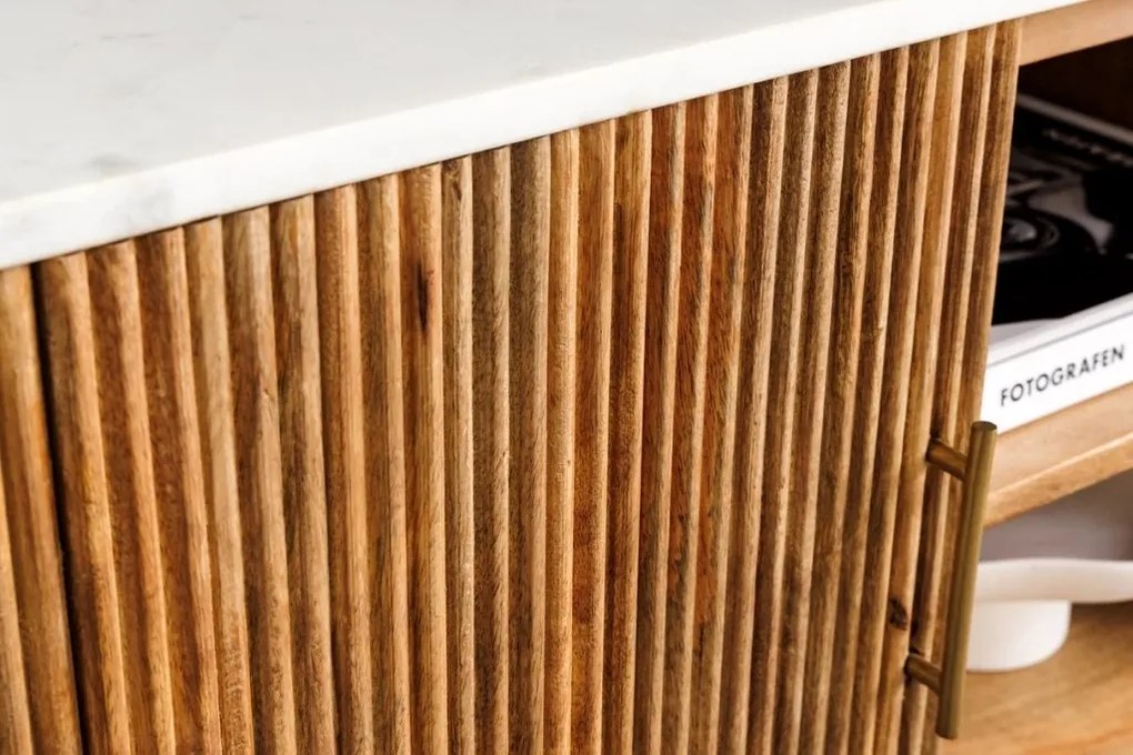 Comoda TV lemn de mango, marmura alba TRES CHIC 140cm