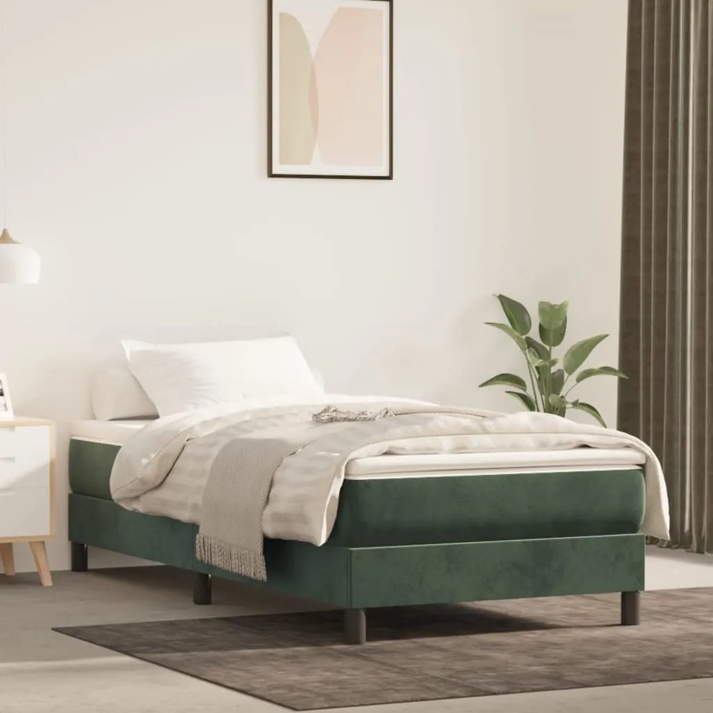 3144318 vidaXL Pat box spring cu saltea, verde închis, 100x200 cm, catifea