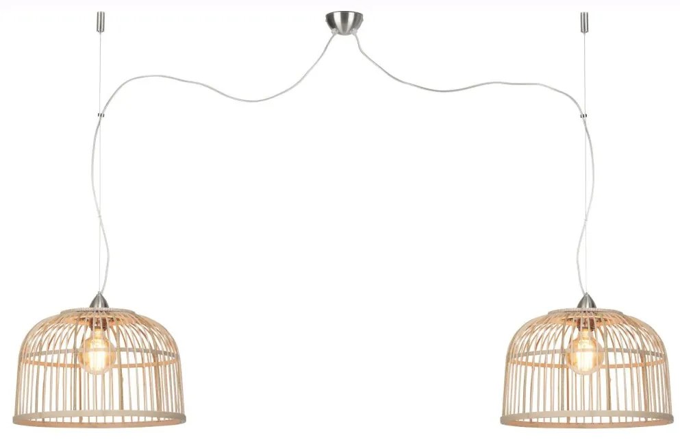 Lustra cu 2 pendule din lemn de bambus, material natural, durabil si ecologic, Borneo 42cm