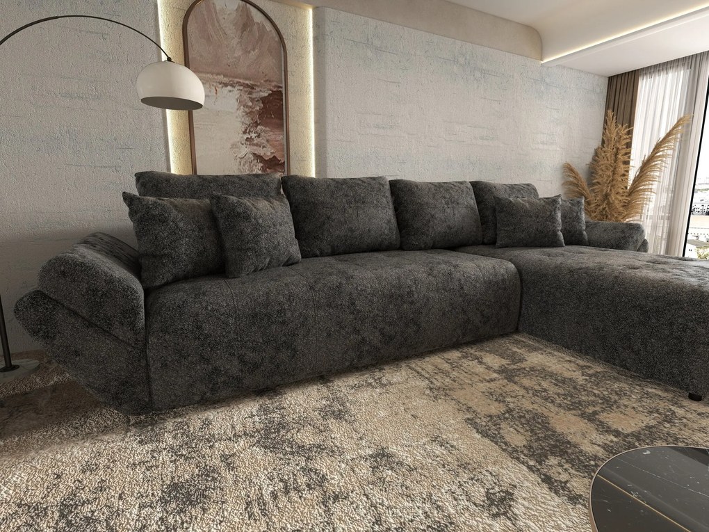 Colțar extensibil dumonde cu ladă de depozitare si sezut confortabil din spuma high-density, Berlin XL Euphoria Negru 350x185 cm II