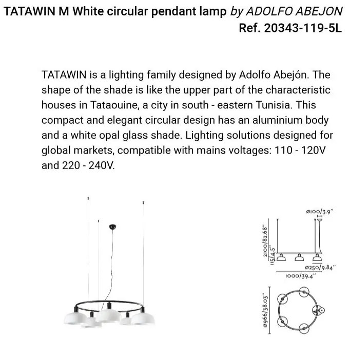 Lustra suspendata design modern TATAWIN M alb
