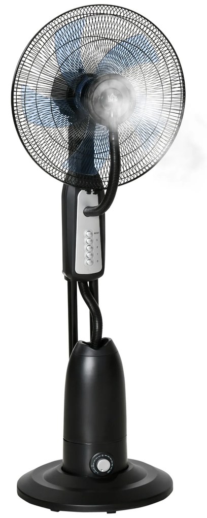 HOMCOM Ventilator Nebulizator cu 4 Roți, cu Rezervor 2.8L și 4 Viteze, Ventilator de Podea Metalic, PE și ABS, 44.5x44.5x120 cm, Negru