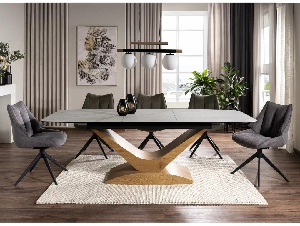 Masa extensibila Dolce Ceramic alba Statuario Venato/stejar L180-240xl95 cm