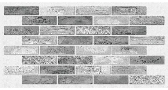 Panou decorativ, PVC, model caramida 3D, cu model, nuante gri, 96x48.5 cm